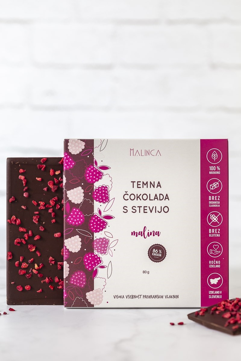 Cioccolato fondente con stevia - Al lampone 80 g