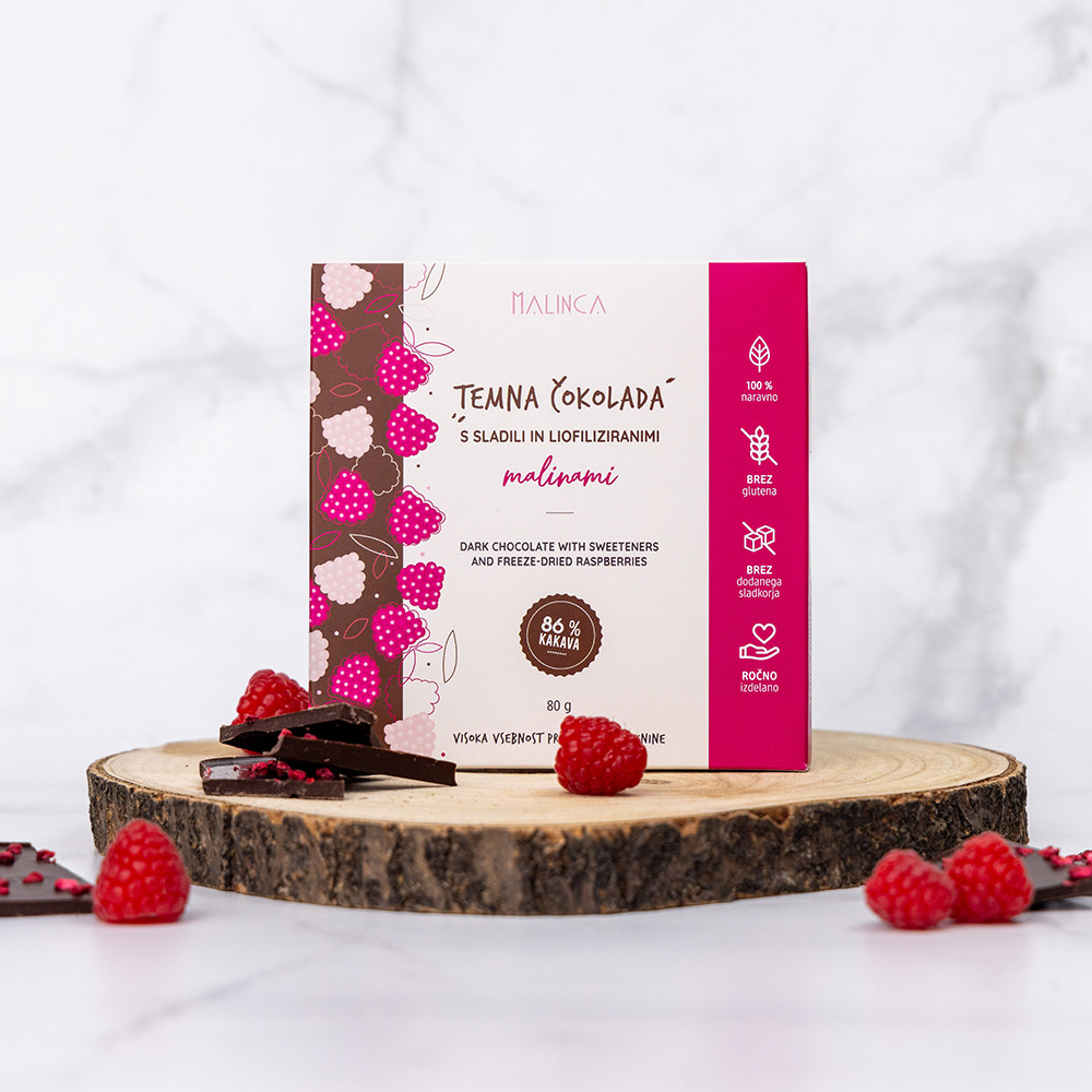 Cioccolato fondente con stevia - Al lampone 80 g